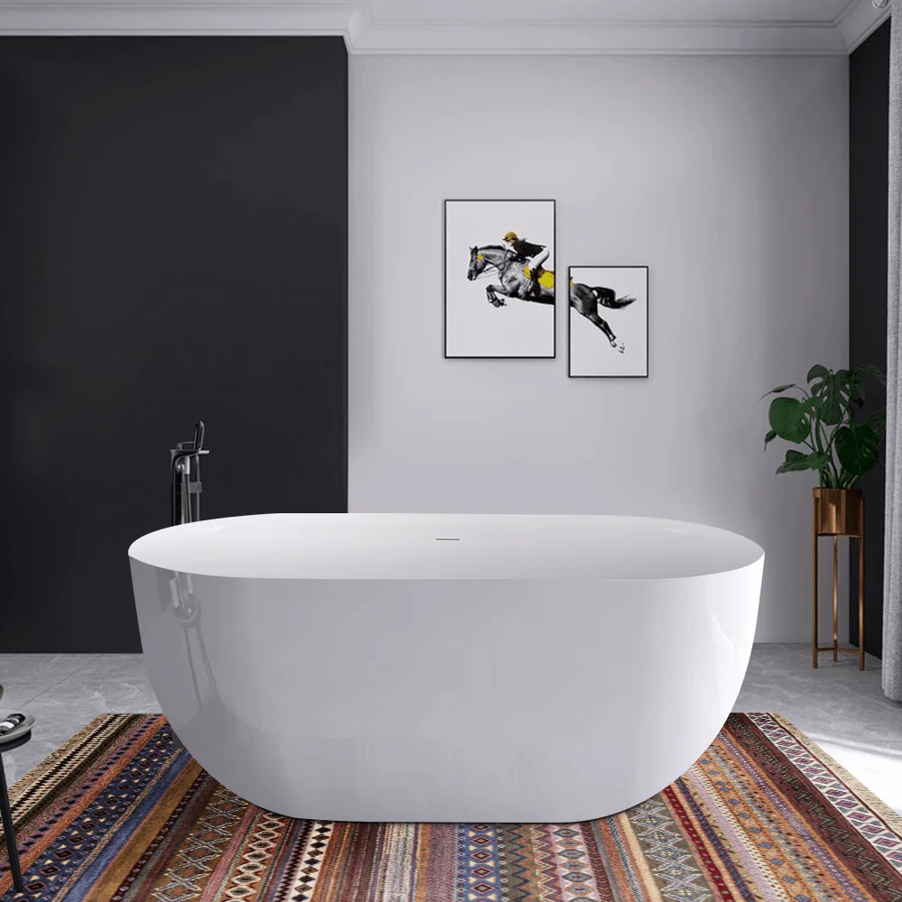 59'' Acrylic Flatbottom Double Ended Oval Freestanding Soaking Bathtub in White - Image 6
