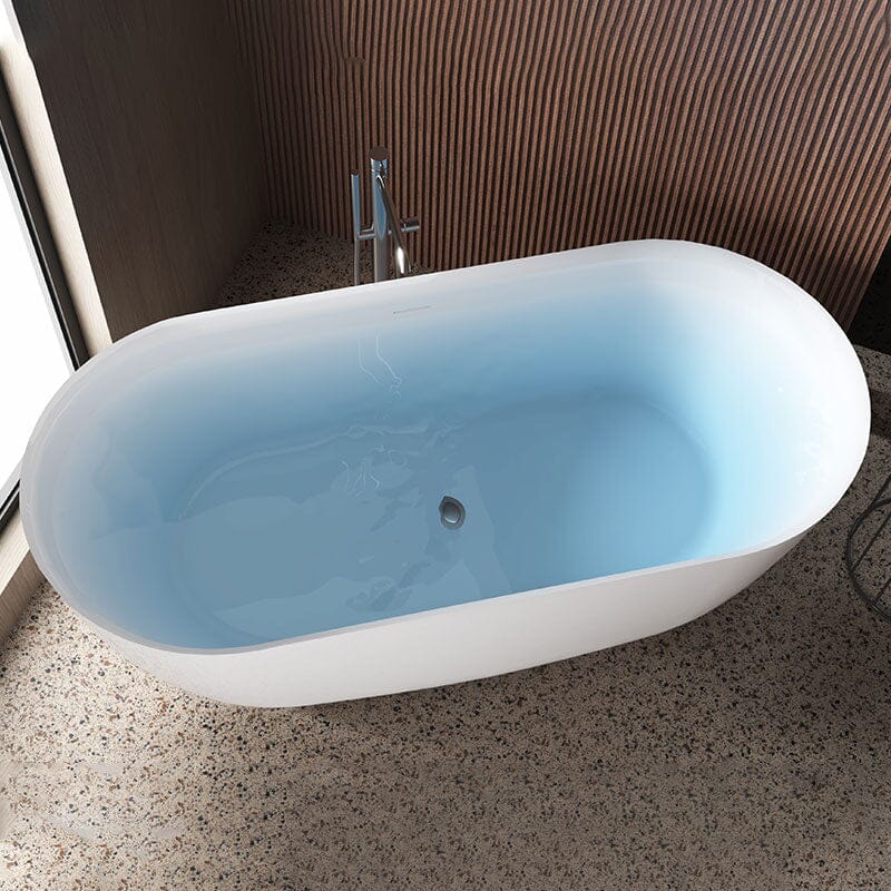 59'' Acrylic Flatbottom Double Ended Oval Freestanding Soaking Bathtub in White - Image 7
