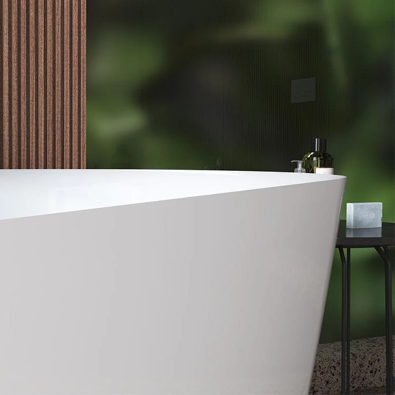 59'' Acrylic Flatbottom Double Ended Oval Freestanding Soaking Bathtub in White - Image 9