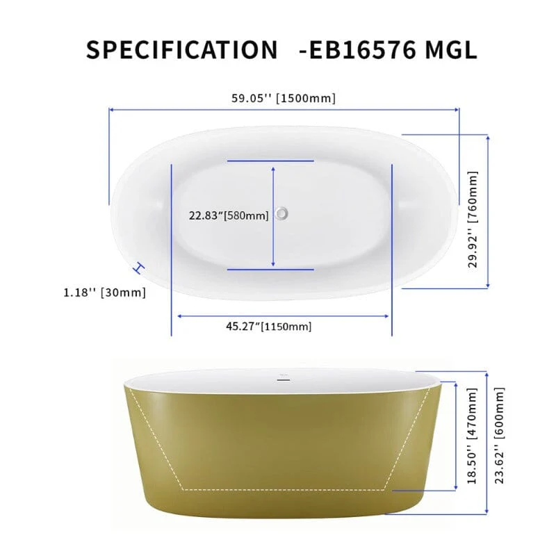 Mokleba 59" Acrylic Modern Bathtub Oval Shape Freestanding Soaking Tub - Image 19