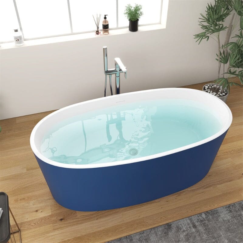 Mokleba 59" Acrylic Modern Bathtub Oval Shape Freestanding Soaking Tub - Image 25