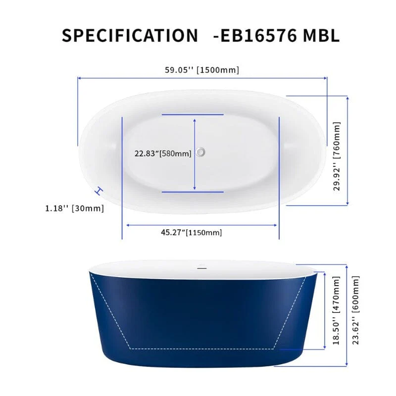Mokleba 59" Acrylic Modern Bathtub Oval Shape Freestanding Soaking Tub - Image 28