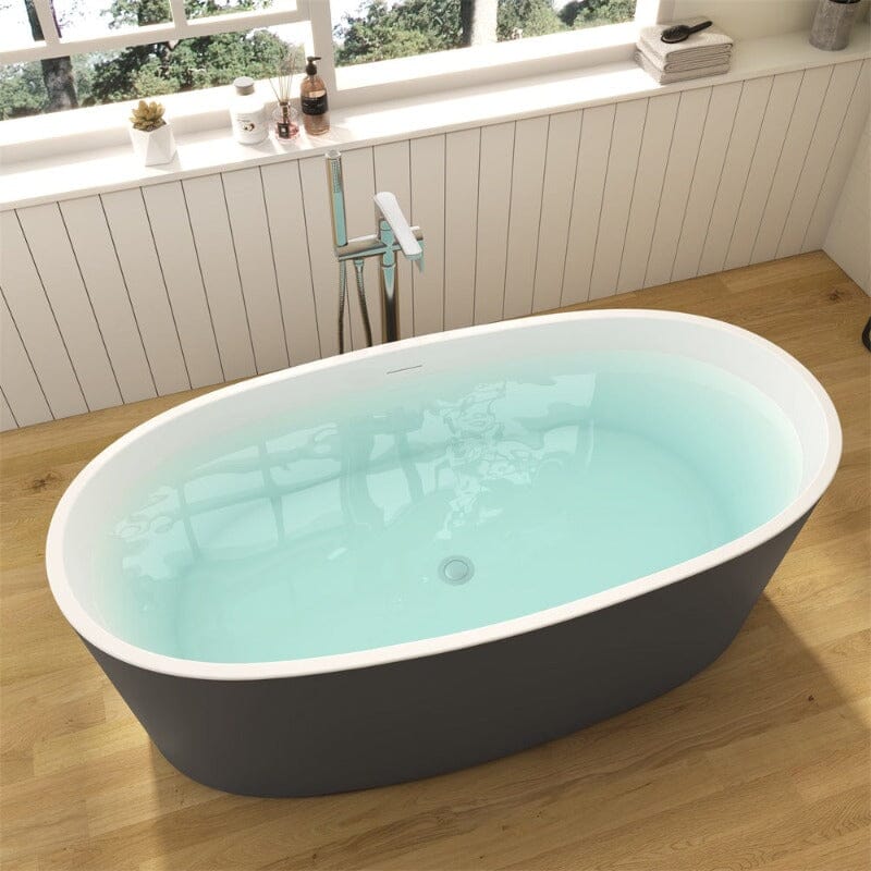 Mokleba 59" Acrylic Modern Bathtub Oval Shape Freestanding Soaking Tub - Image 34