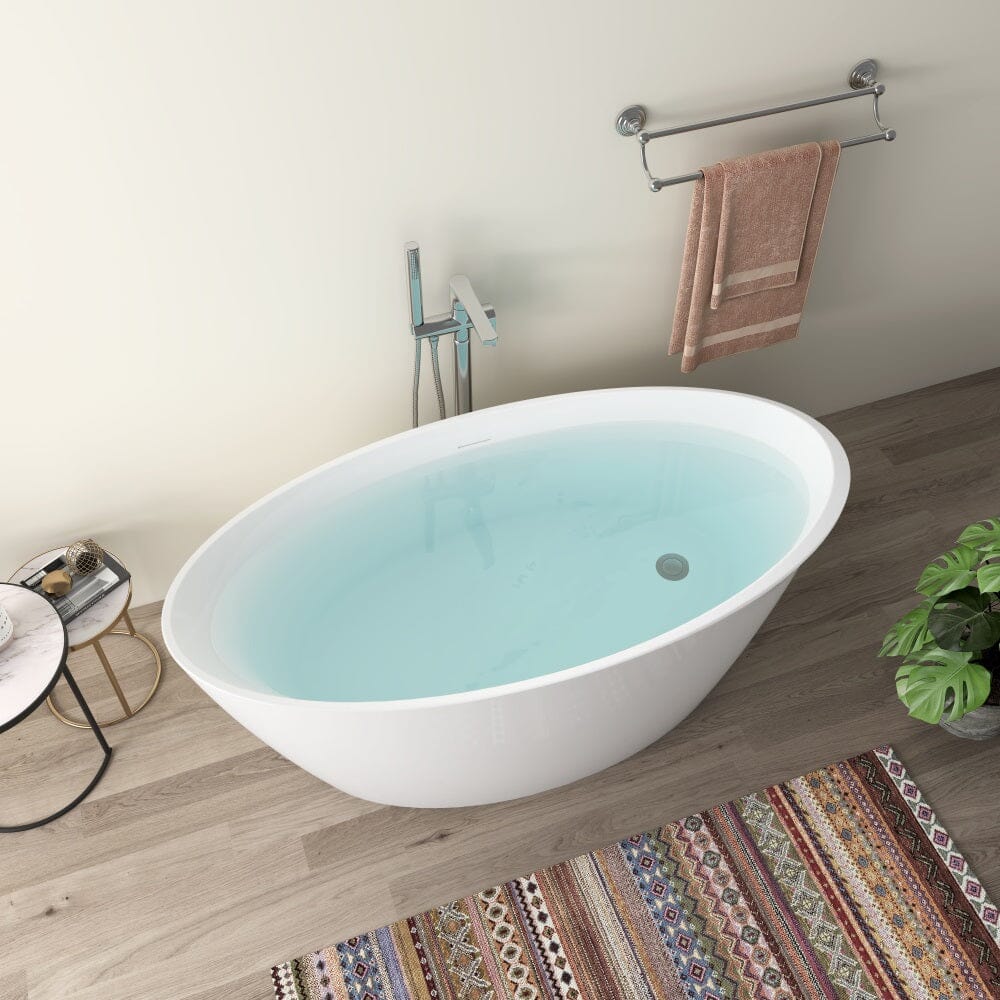 Mokleba 59" Acrylic Oval Shape Freestanding Soaking Bathtub with Overflow - Image 10