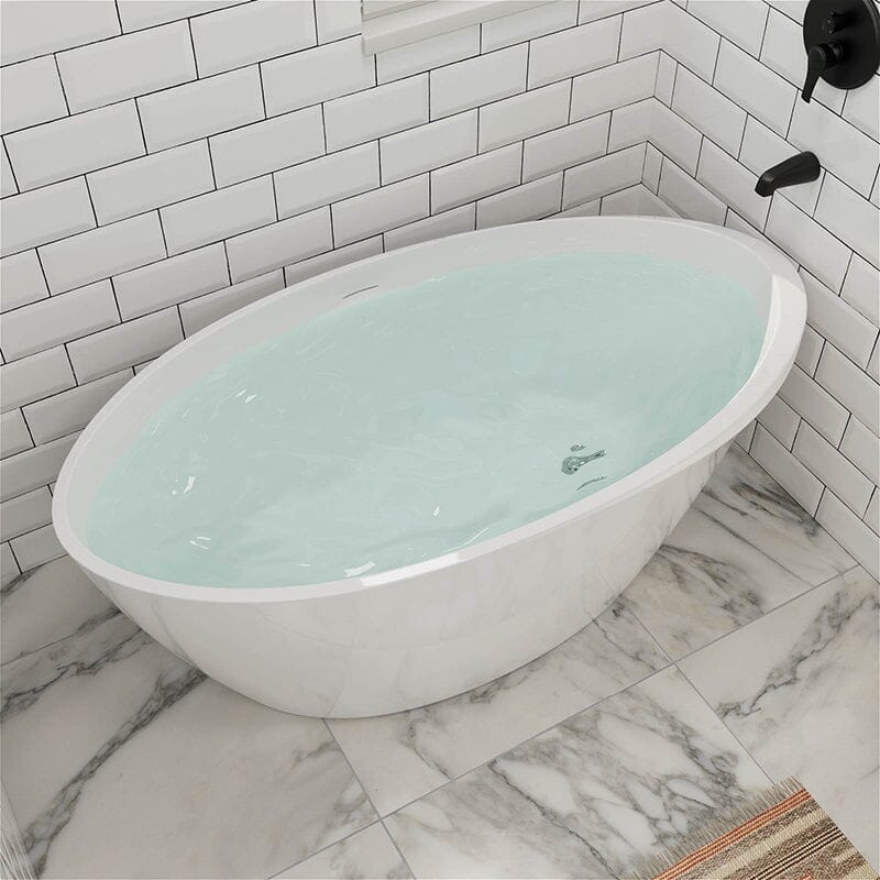 Mokleba 59" Acrylic Oval Shape Freestanding Soaking Bathtub with Overflow - Image 4