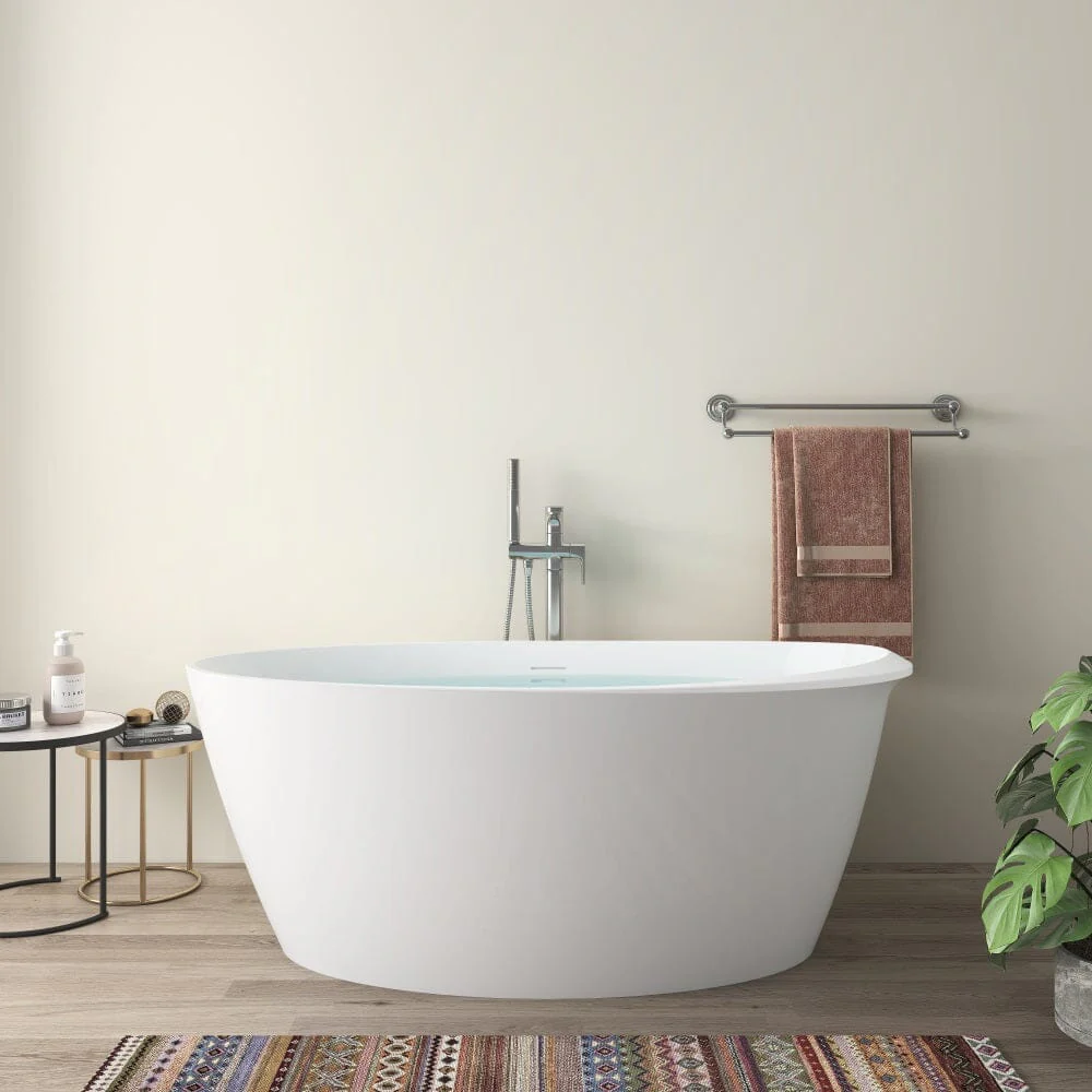 Mokleba 59" Acrylic Oval Shape Freestanding Soaking Bathtub with Overflow - Image 9