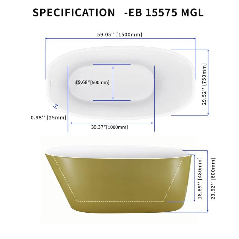 Mokleba 59" Acrylic Egg Shape Free Standing Tub for Bathroom - Image 22