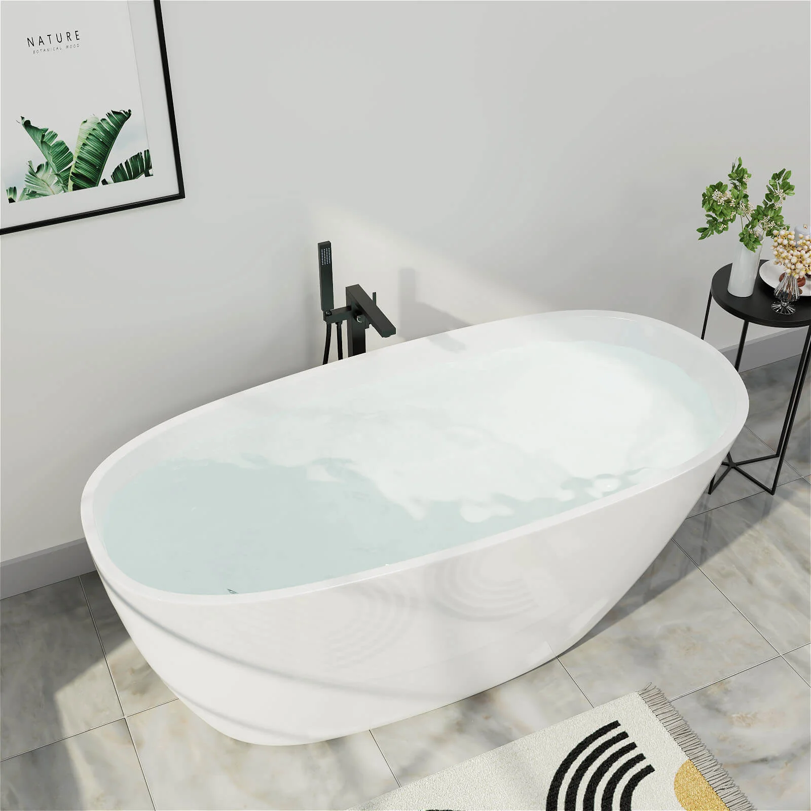 Mokleba 59" Acrylic Egg Shape Free Standing Tub for Bathroom - Image 3