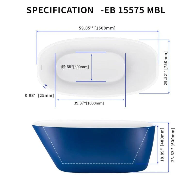Mokleba 59" Acrylic Egg Shape Free Standing Tub for Bathroom - Image 39