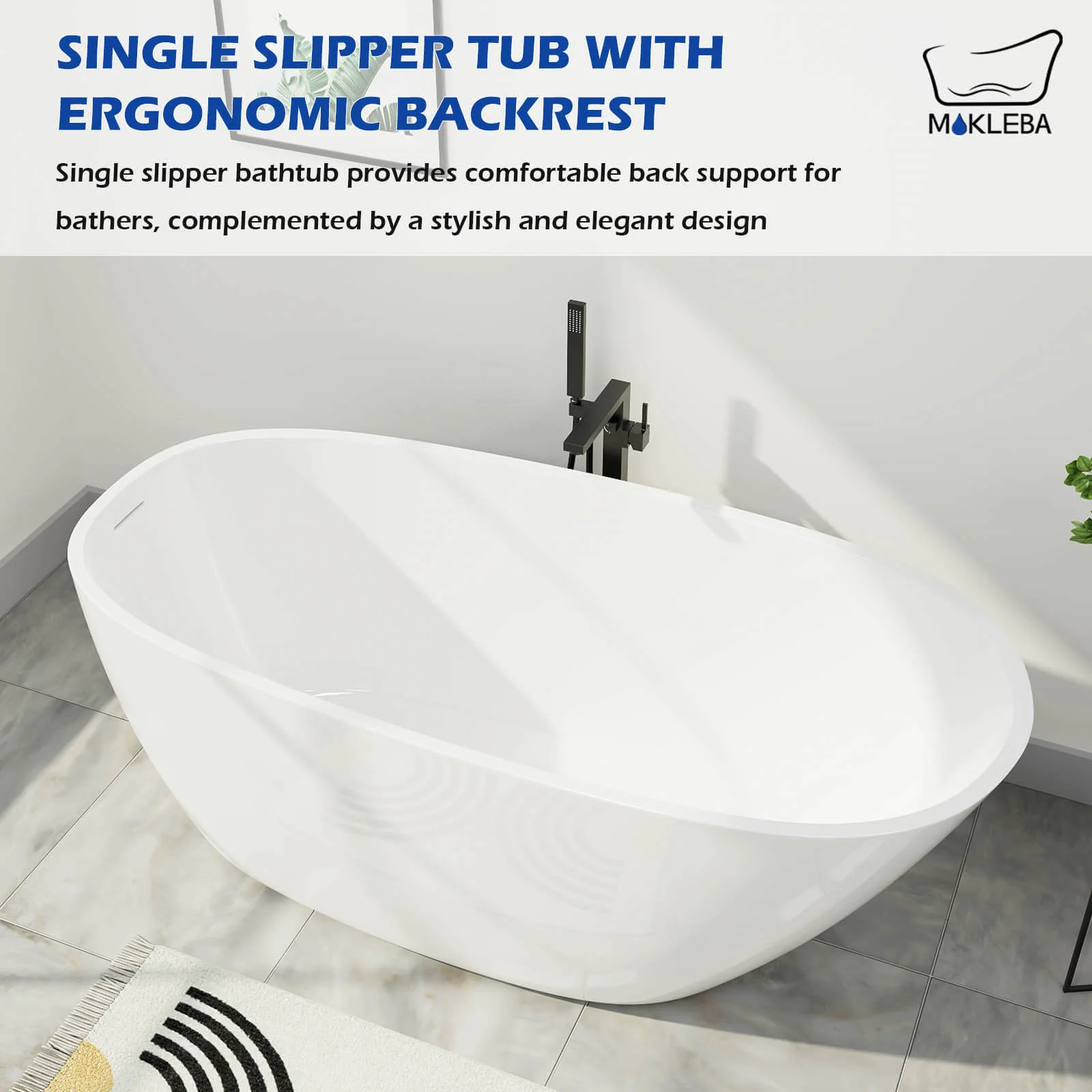 Mokleba 59" Acrylic Egg Shape Free Standing Tub for Bathroom - Image 5