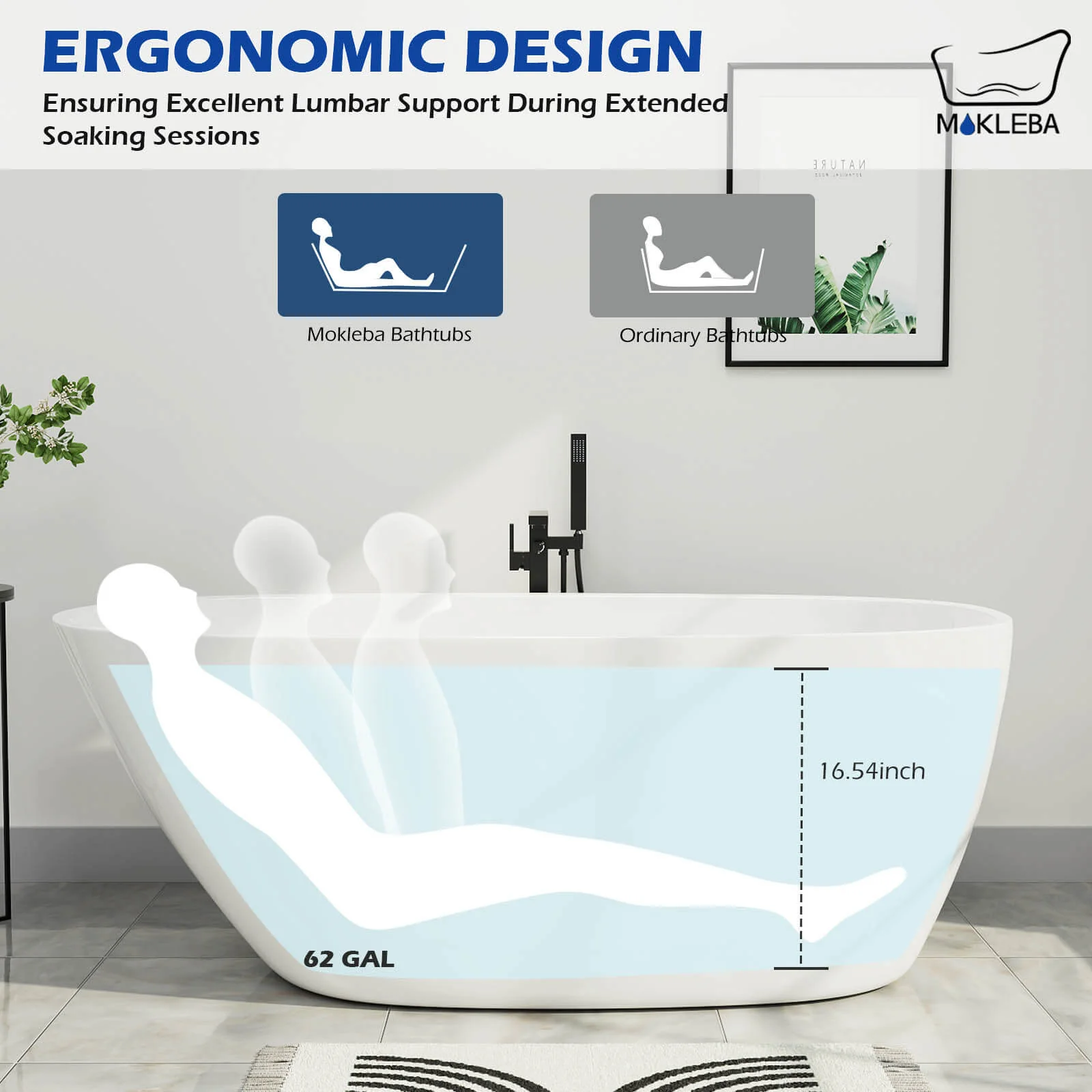 Mokleba 59" Acrylic Egg Shape Free Standing Tub for Bathroom - Image 7