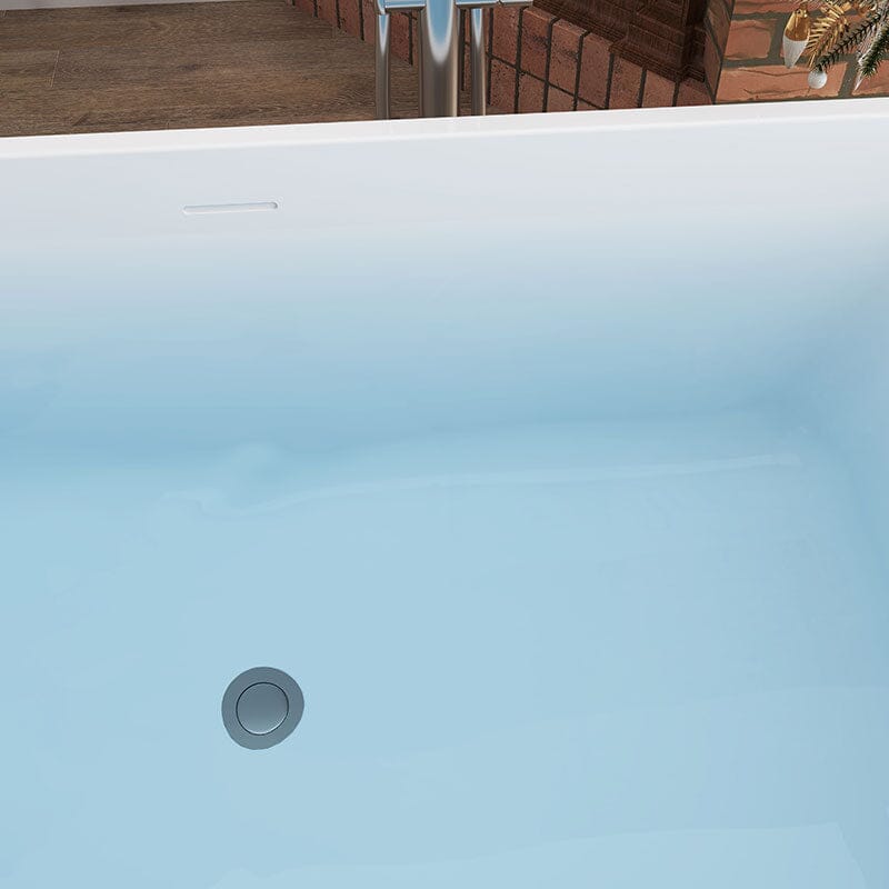 Mokleba 59 Inch Lucite Acrylic Bathtub Trapezoidal Shape Freestanding Soaking Tub Glossy White - Image 6