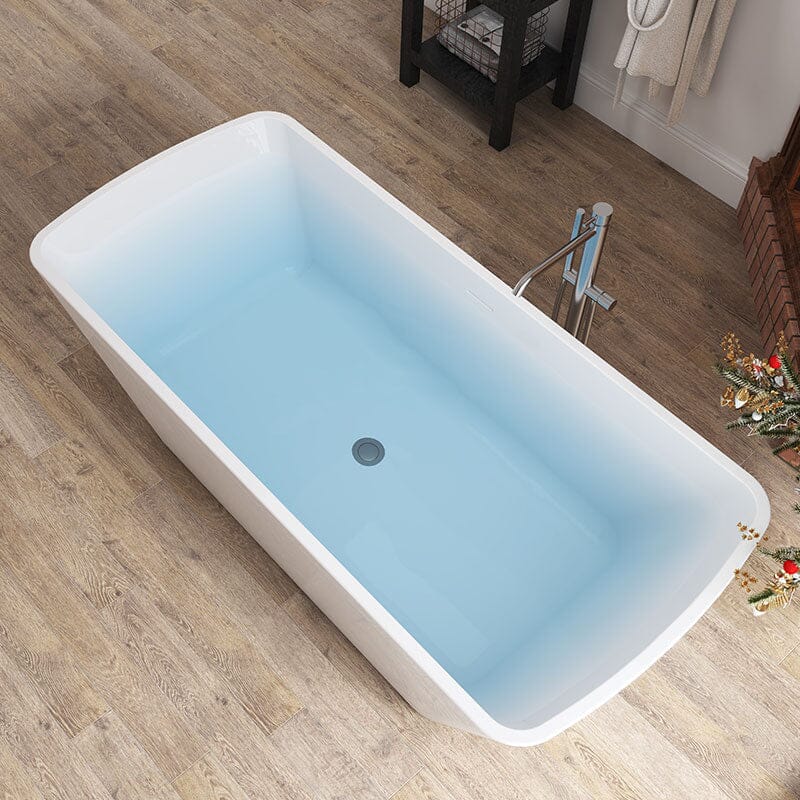 Mokleba 59 Inch Lucite Acrylic Bathtub Trapezoidal Shape Freestanding Soaking Tub Glossy White - Image 8