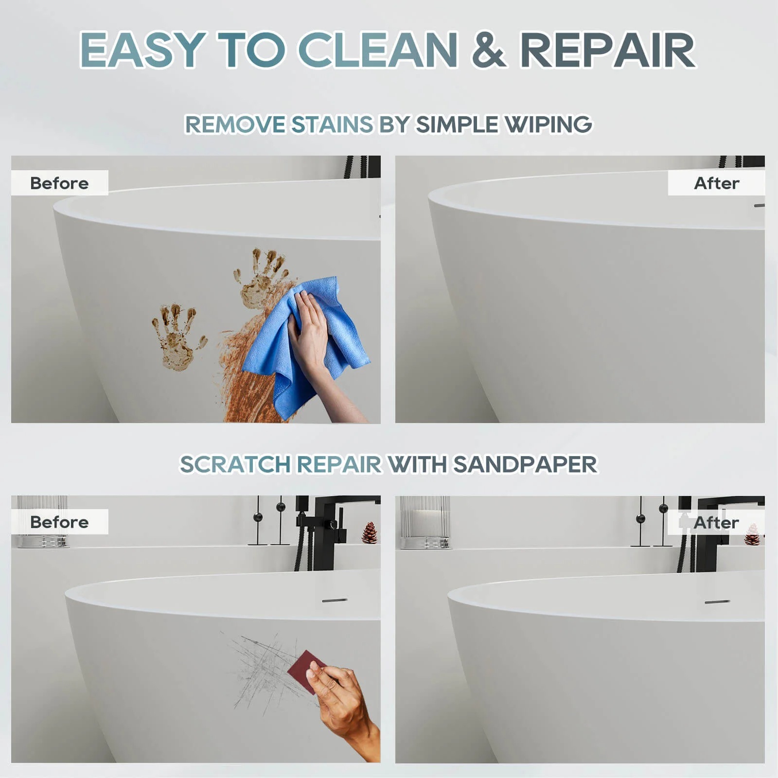 59'' Modern Bathtub Solid Surface Stone Resin Oval-shaped Freestanding Soaking Tub - Image 11