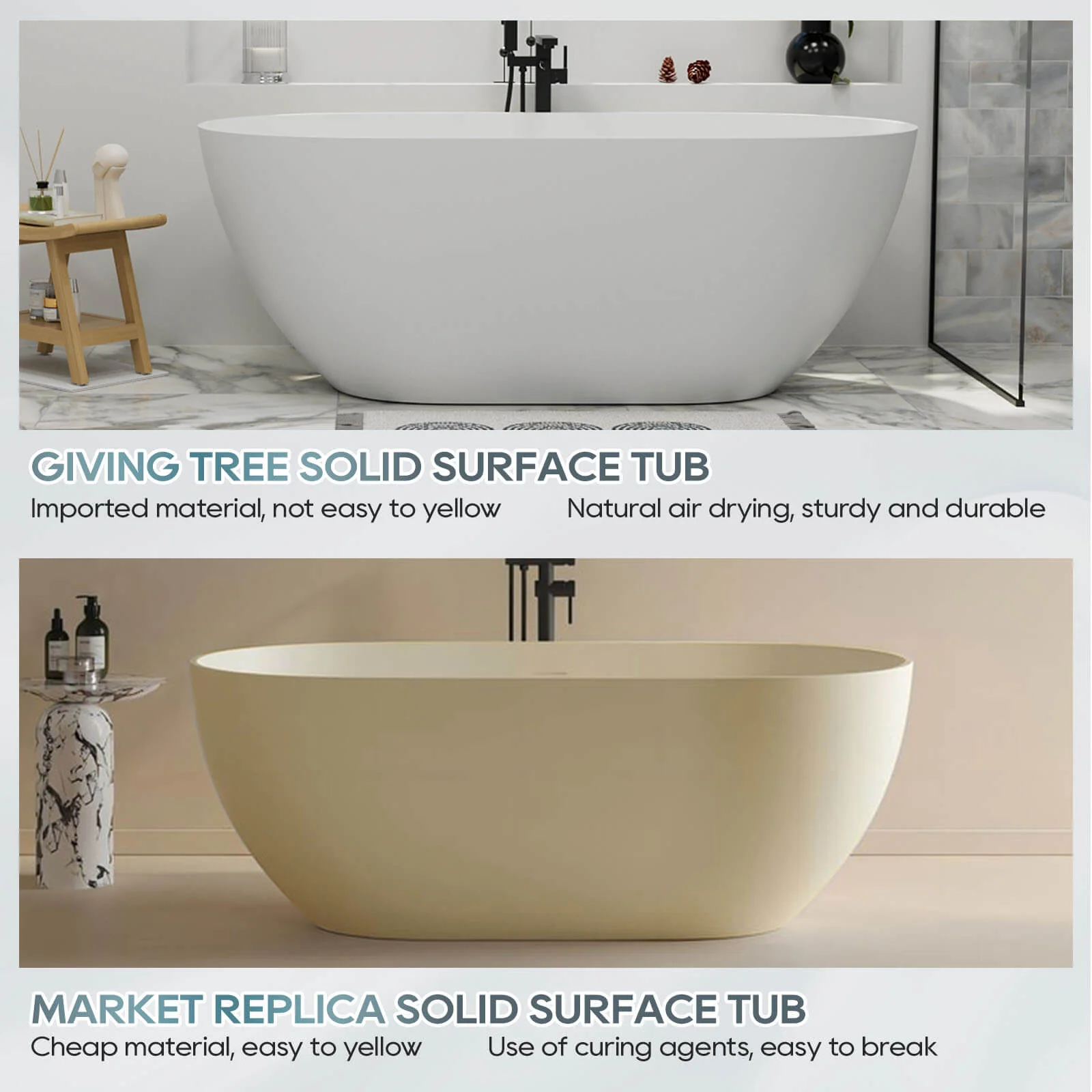 59'' Modern Bathtub Solid Surface Stone Resin Oval-shaped Freestanding Soaking Tub - Image 13