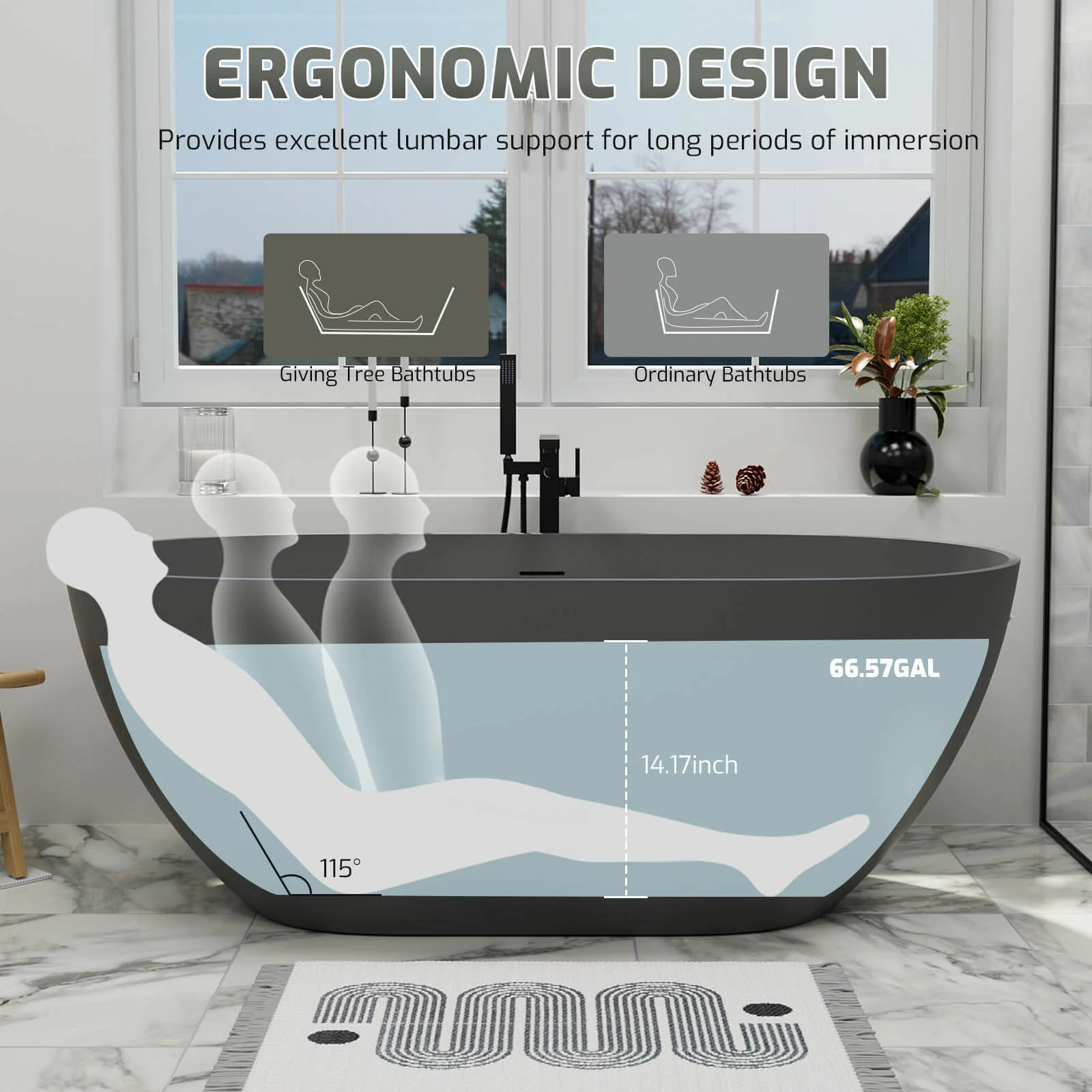 59'' Modern Bathtub Solid Surface Stone Resin Oval-shaped Freestanding Soaking Tub - Image 21