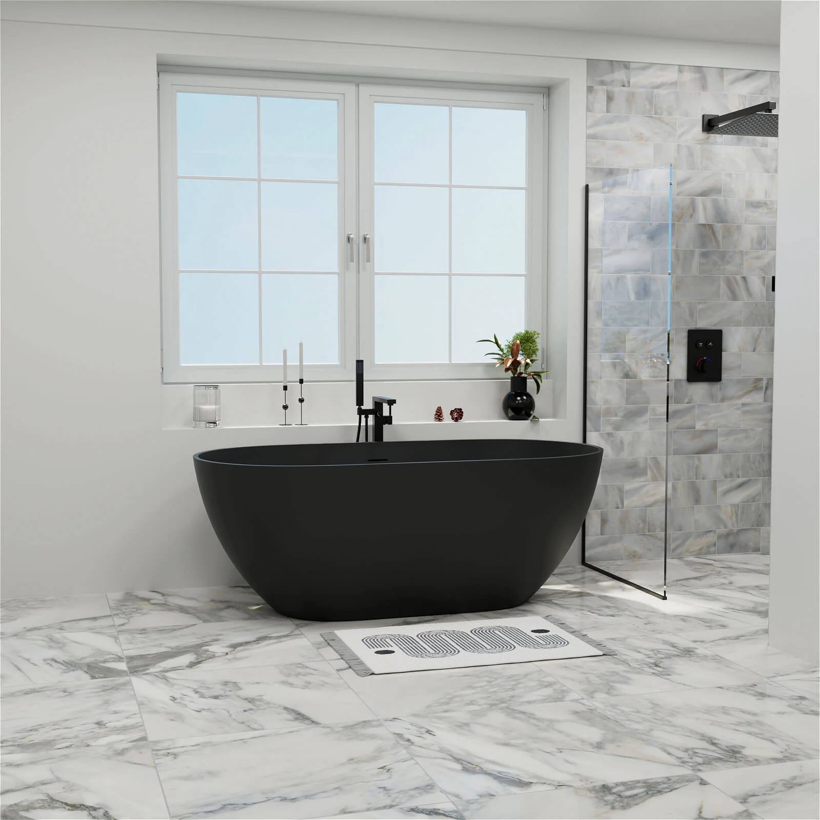 59'' Modern Bathtub Solid Surface Stone Resin Oval-shaped Freestanding Soaking Tub - Image 30