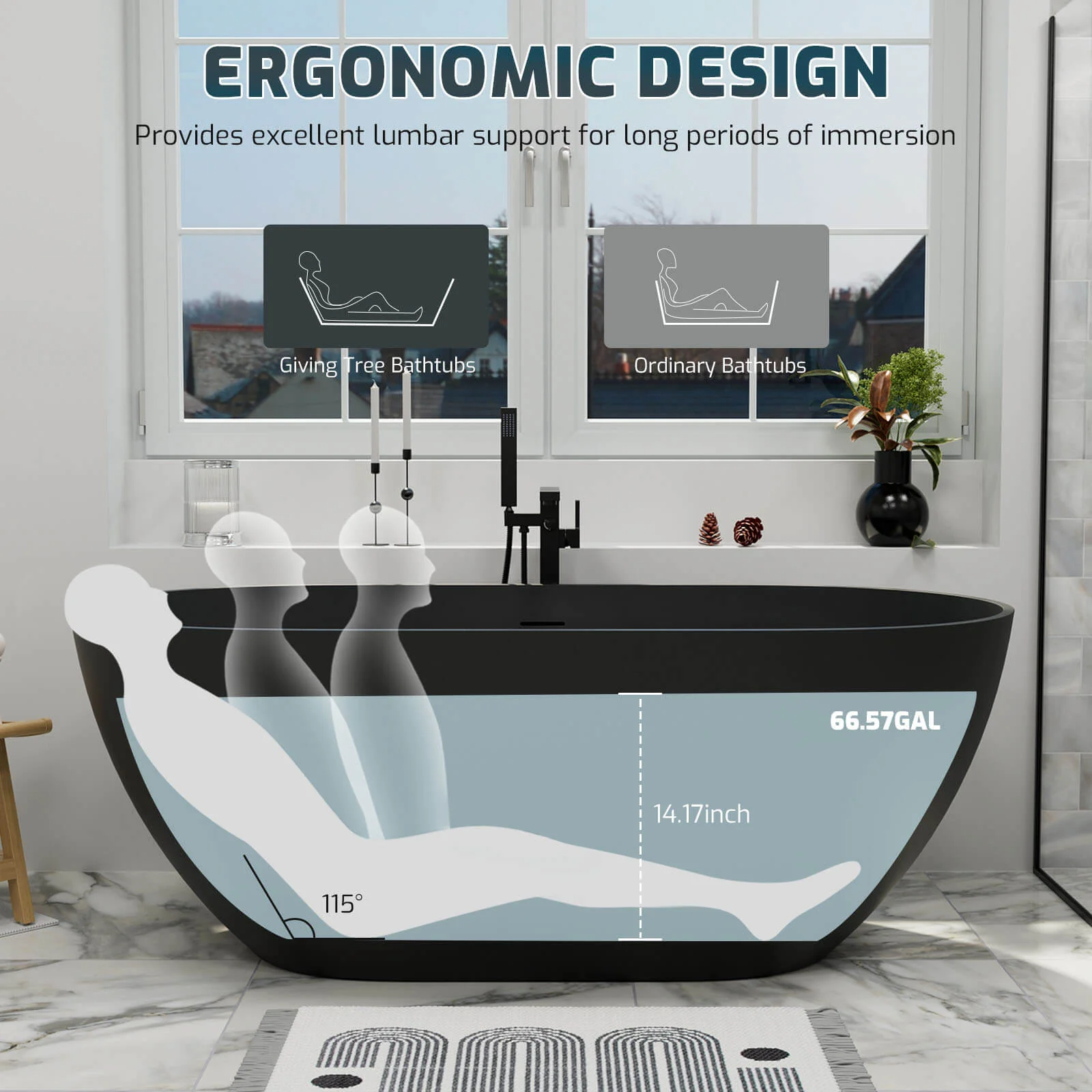 59'' Modern Bathtub Solid Surface Stone Resin Oval-shaped Freestanding Soaking Tub - Image 33