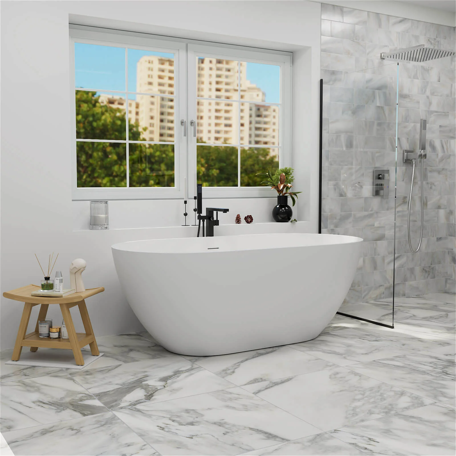 59'' Modern Bathtub Solid Surface Stone Resin Oval-shaped Freestanding Soaking Tub - Image 7