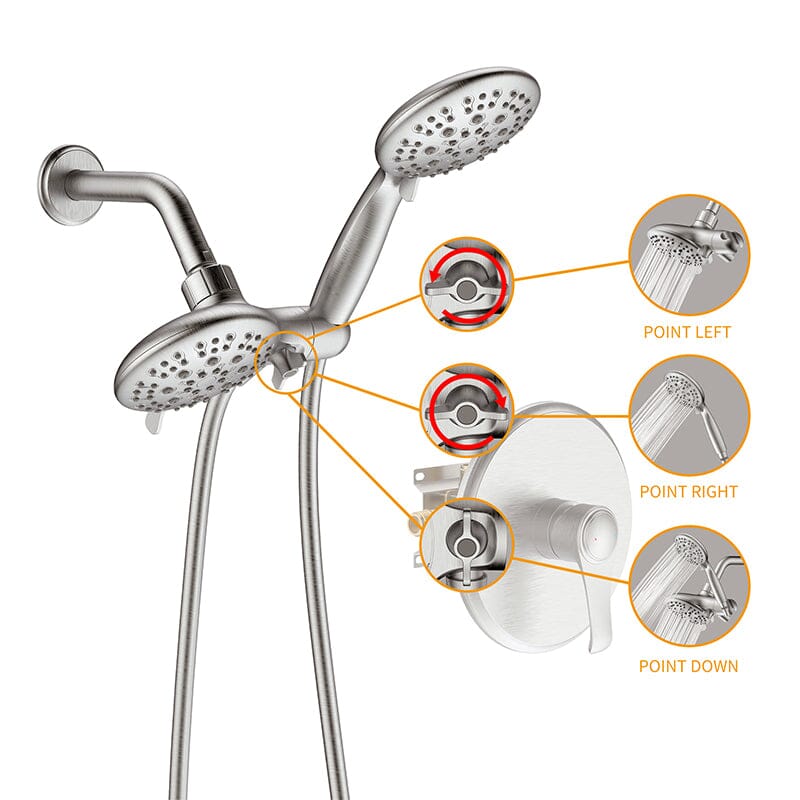 6 Spray Mode Dual Rain & Handheld Shower Heads Combo with Hose - Image 23