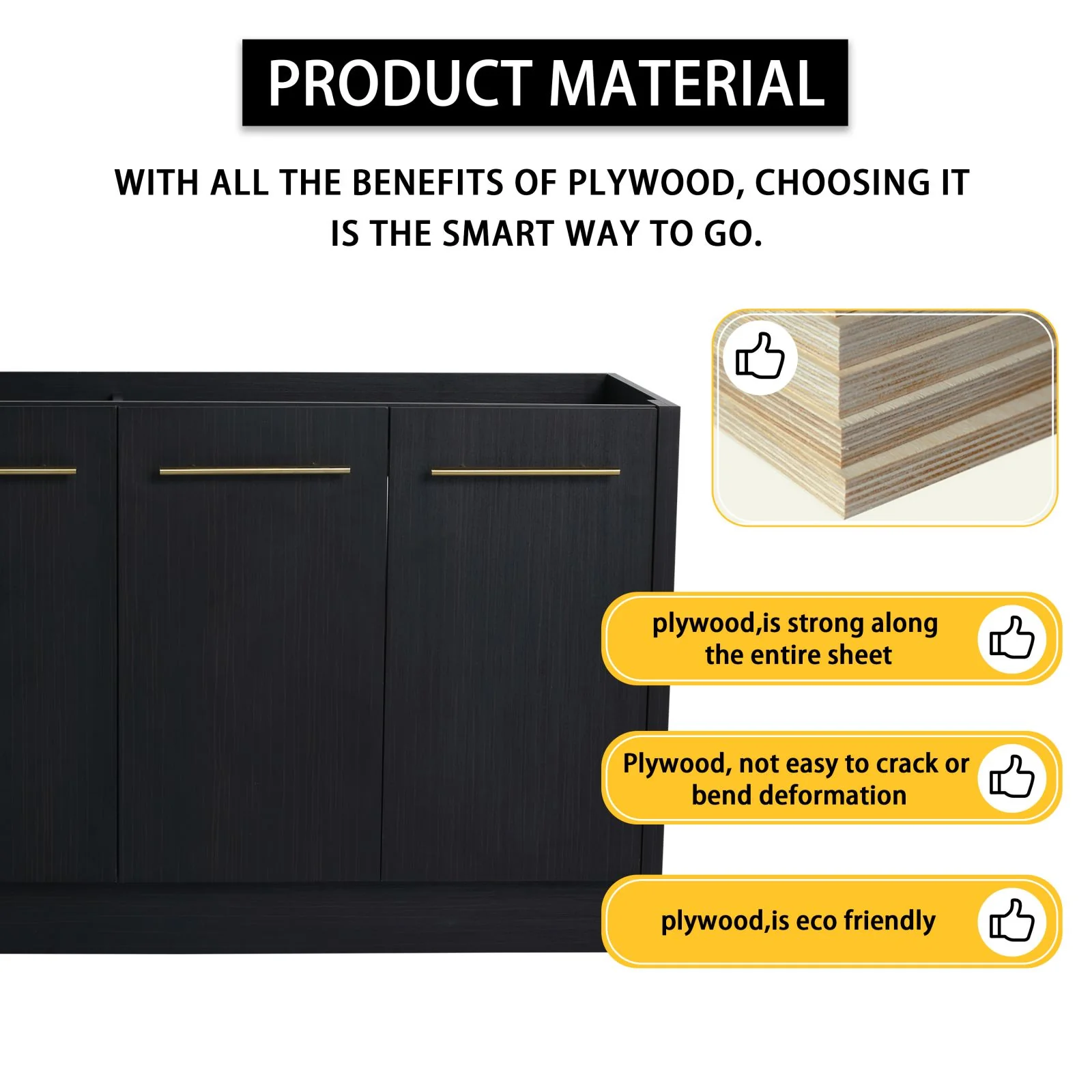 60" Black Chestnut Freestanding Bathroom Vanity with Double Resin Sinks & Soft-Close Doors - Image 5