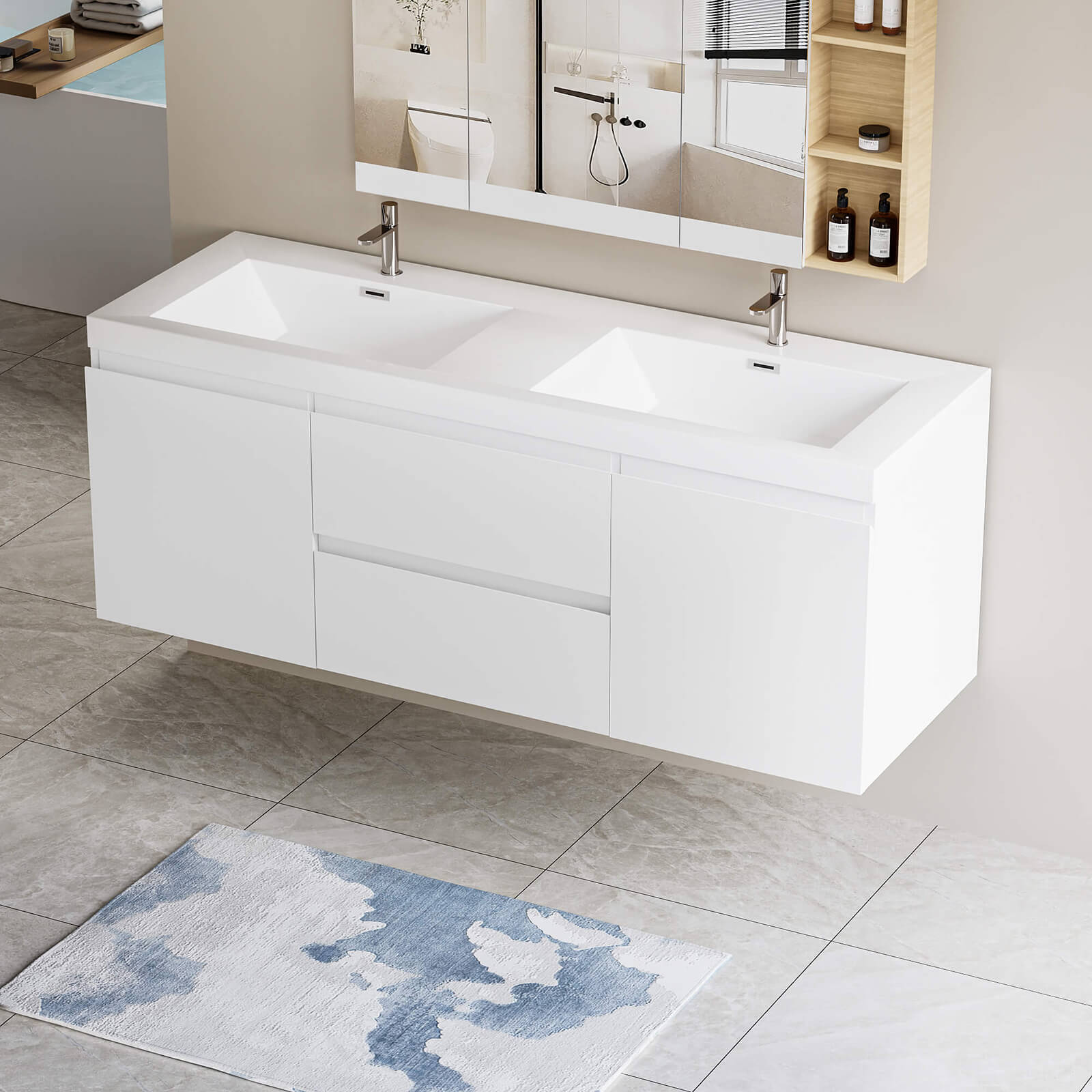60" Double Sink Bathroom Vanity with Soft-Close Drawers - Image 3