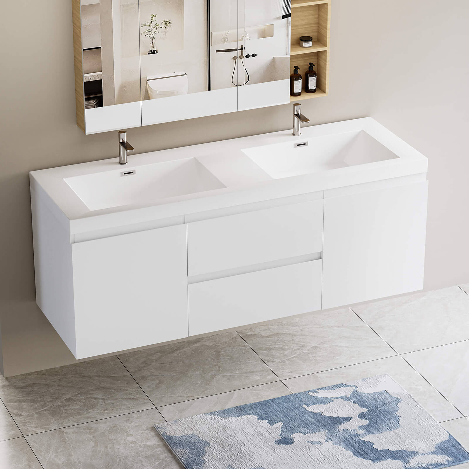 60" Double Sink Bathroom Vanity with Soft-Close Drawers - Image 4