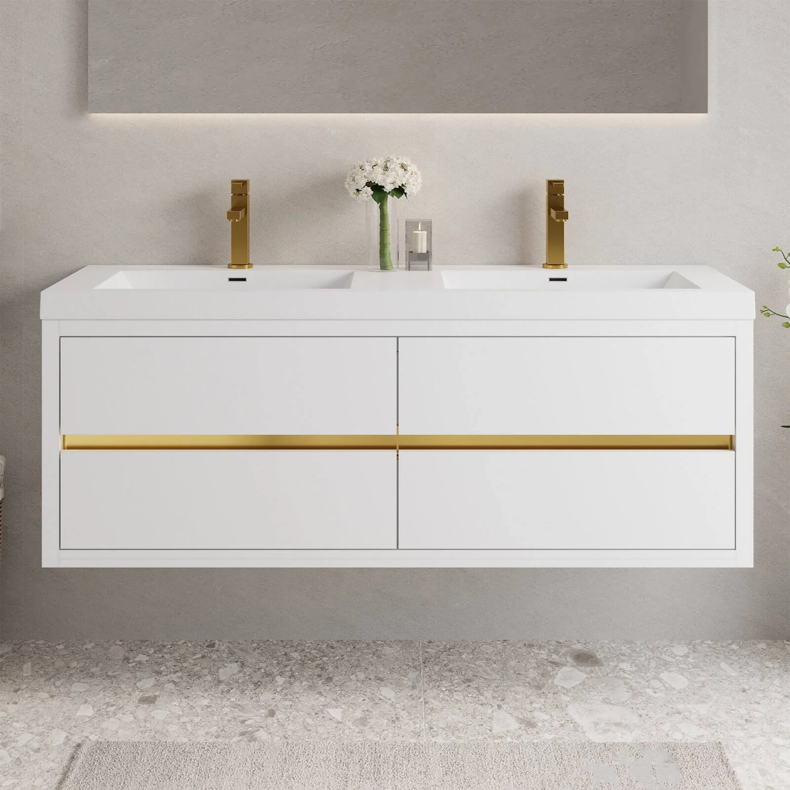 60" Luxurious Double-Sink Vanity with Gold Accent Design - Image 4