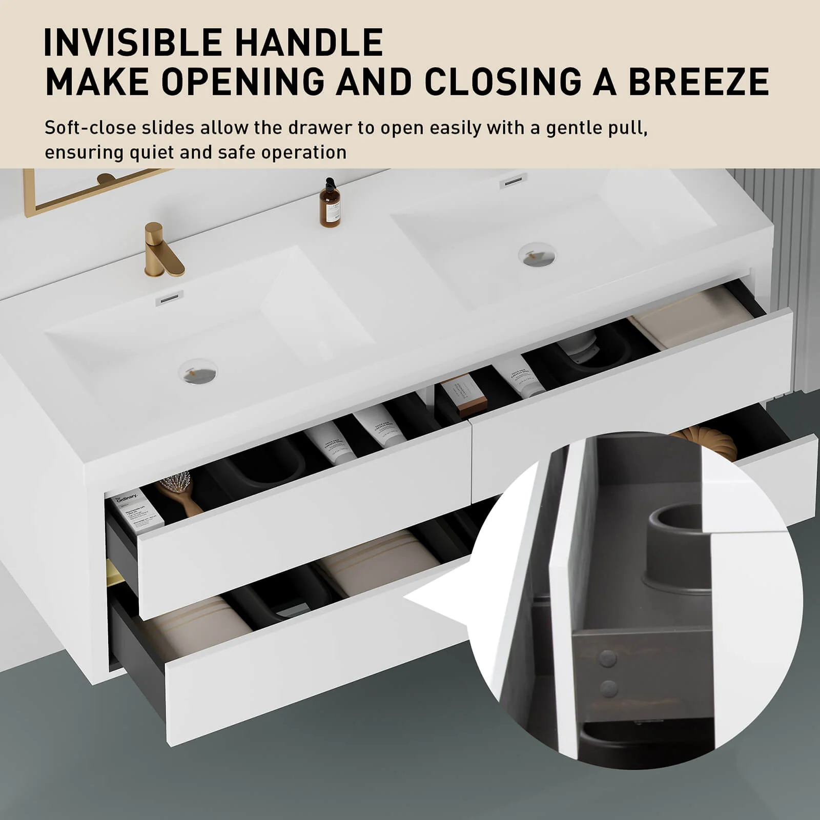 60" Luxurious Double-Sink Vanity with Gold Accent Design - Image 6