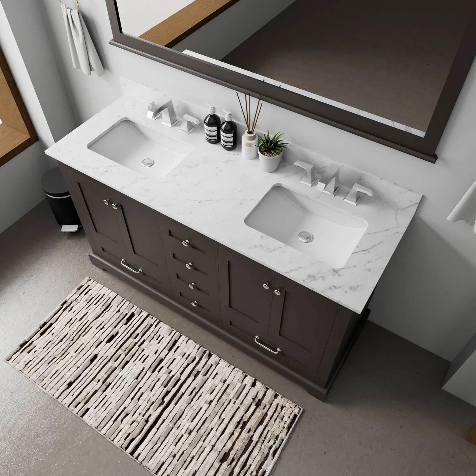 60" Minimalist Design Espresso Double Sink Bathroom Vanity - Image 3