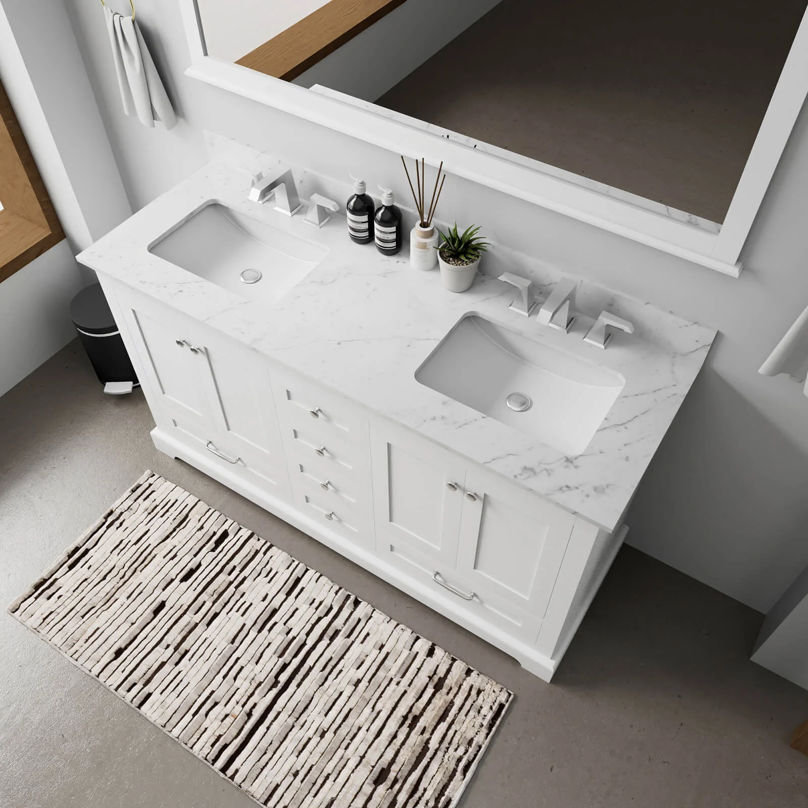 60" Minimalist Design White Double Sink Bathroom Vanity - Image 3