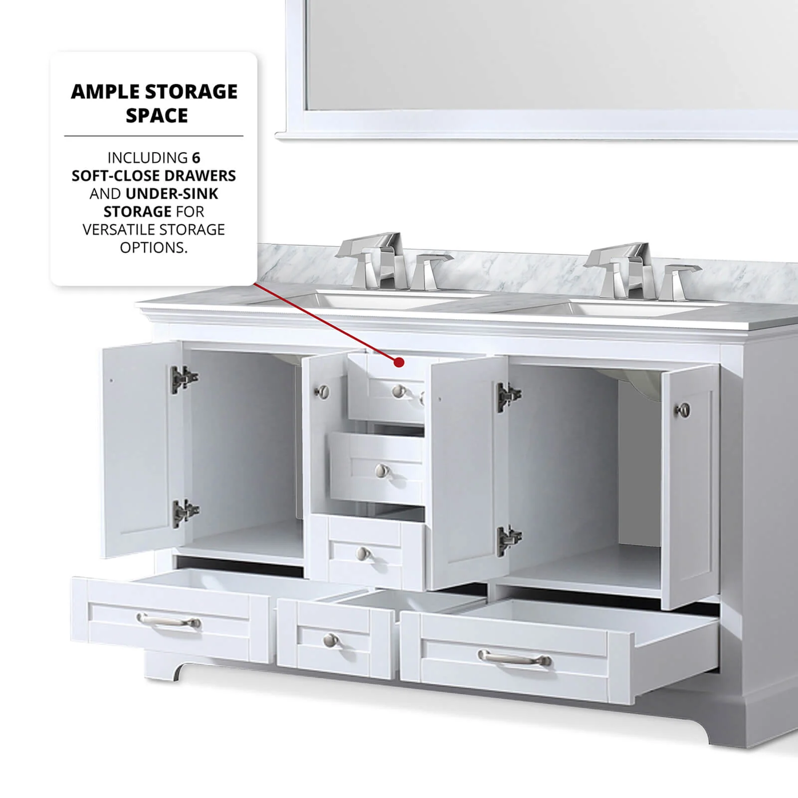 60" Minimalist Design White Double Sink Bathroom Vanity - Image 6