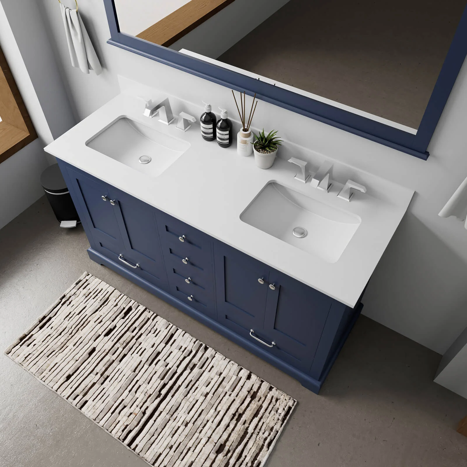 60" Rectangular Undermount Sink Blue Bathroom Vanity - Image 3