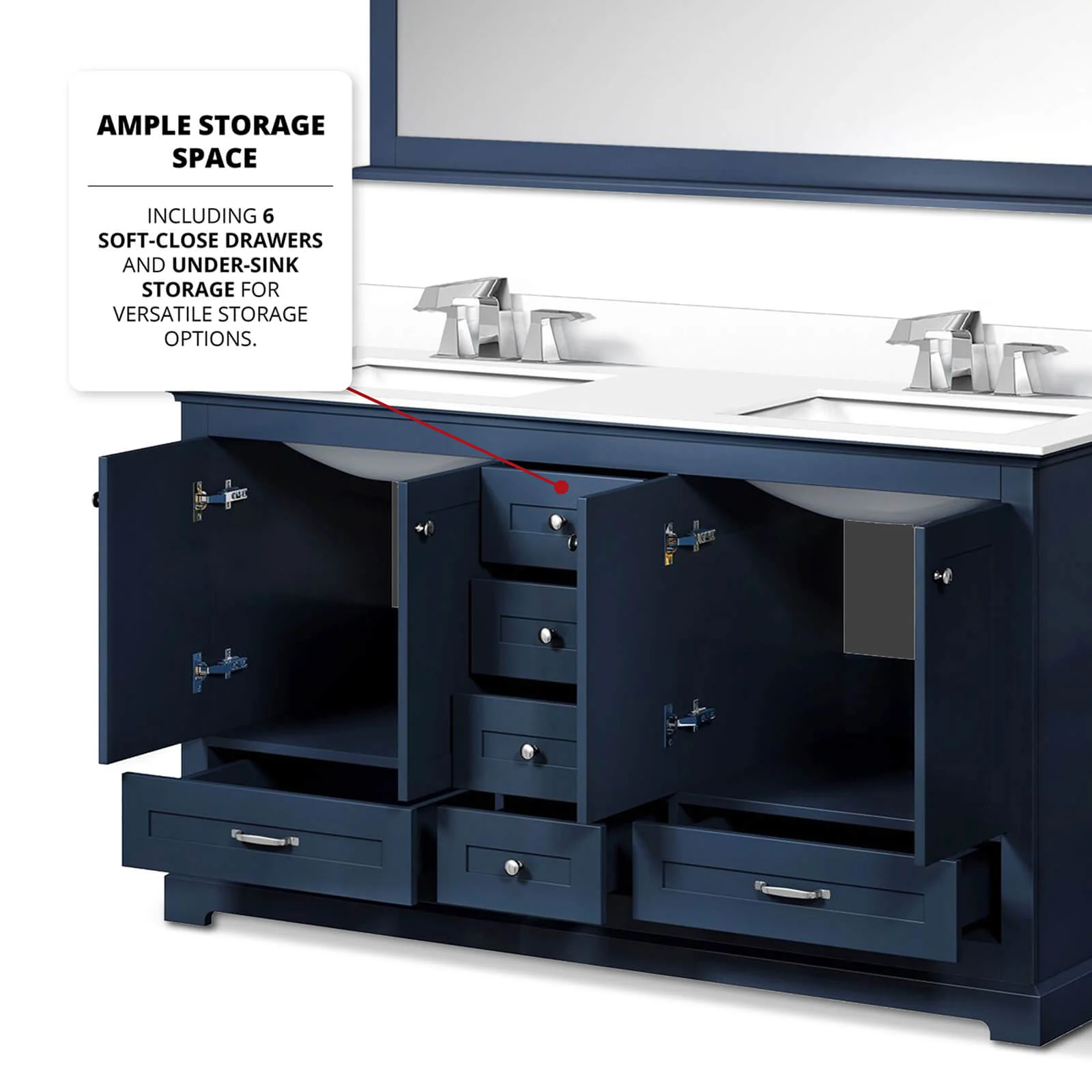 60" Rectangular Undermount Sink Blue Bathroom Vanity - Image 6