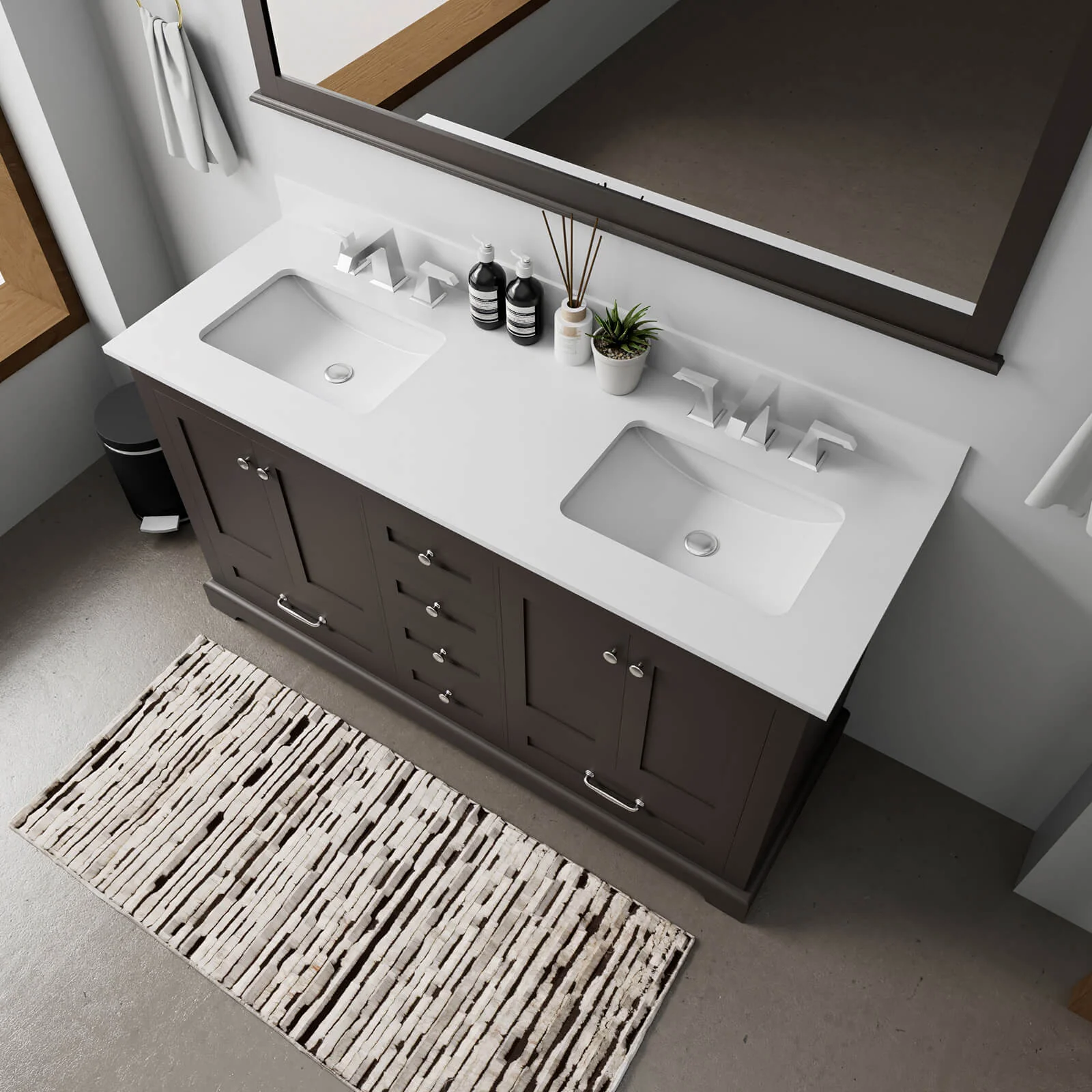 60" Rectangular Undermount Sink Espresso Bathroom Vanity - Image 3