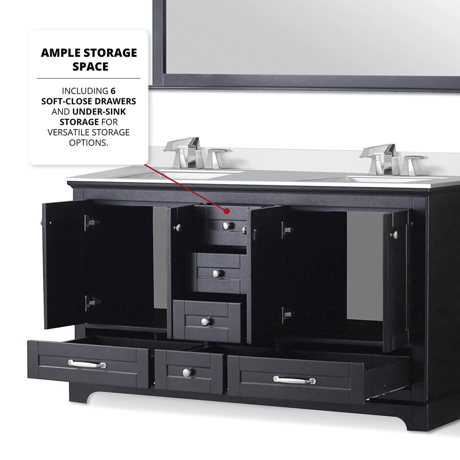 60" Rectangular Undermount Sink Espresso Bathroom Vanity - Image 6