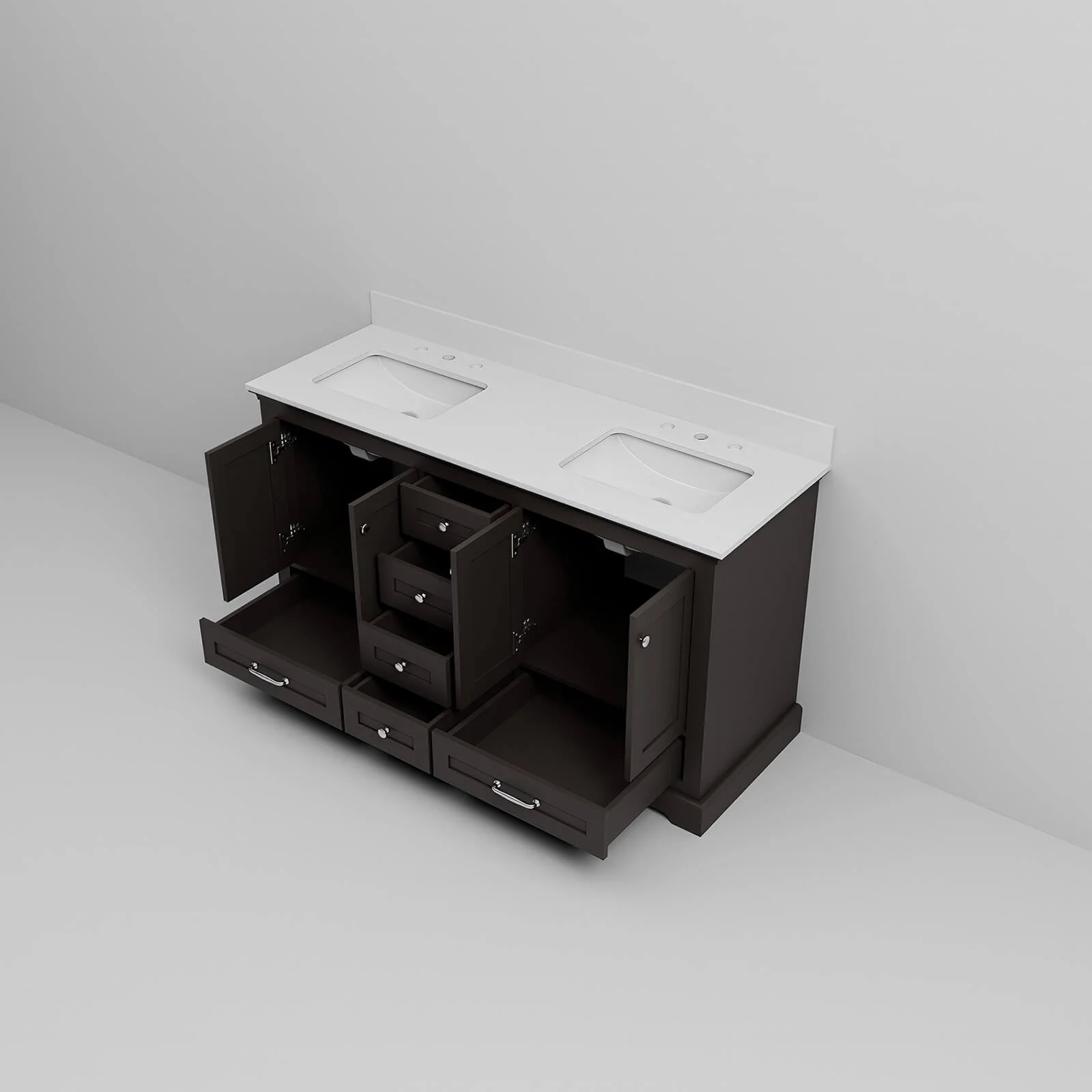 60" Rectangular Undermount Sink Espresso Bathroom Vanity - Image 9