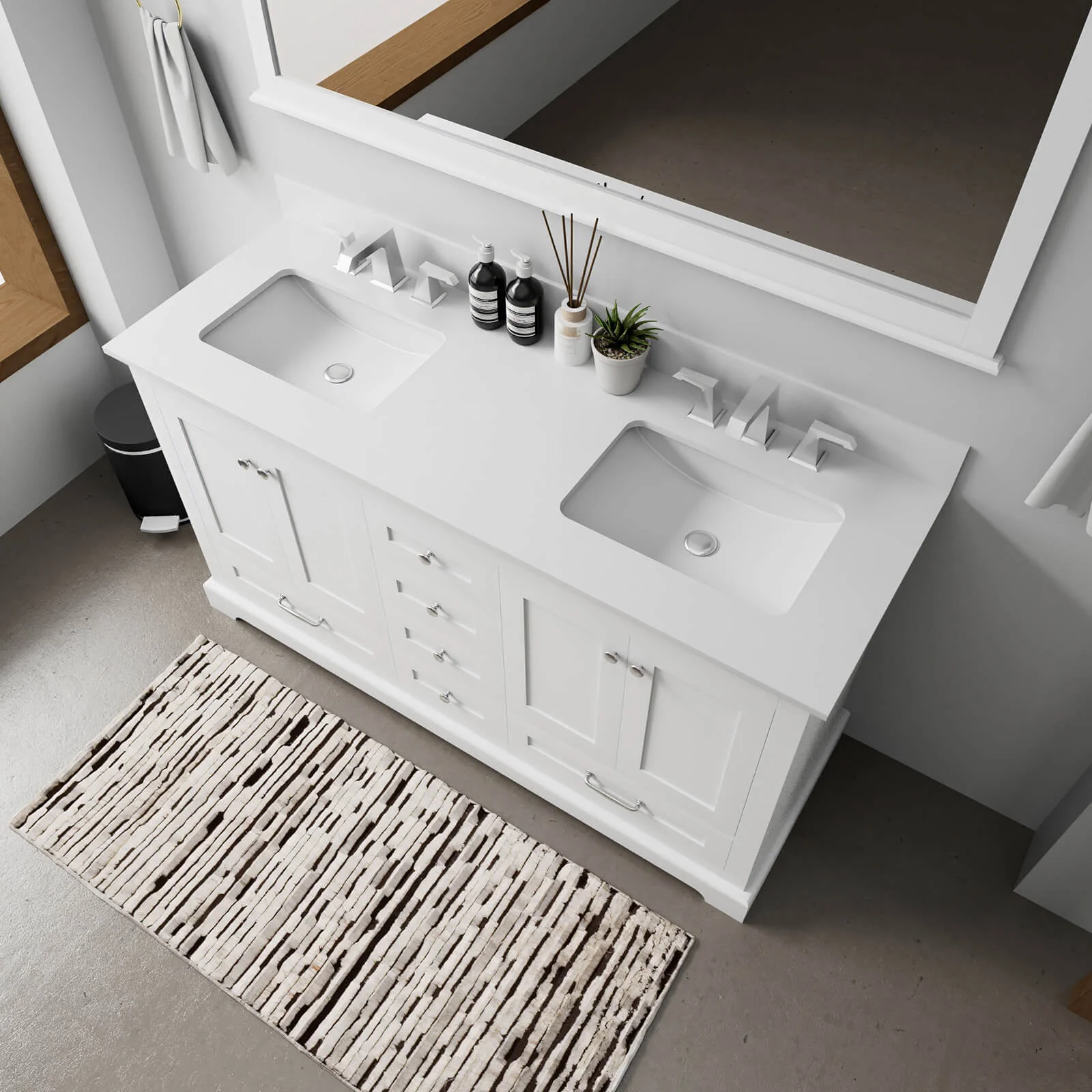 60" White Bathroom Vanity with Double Undermount Sinks - Image 3