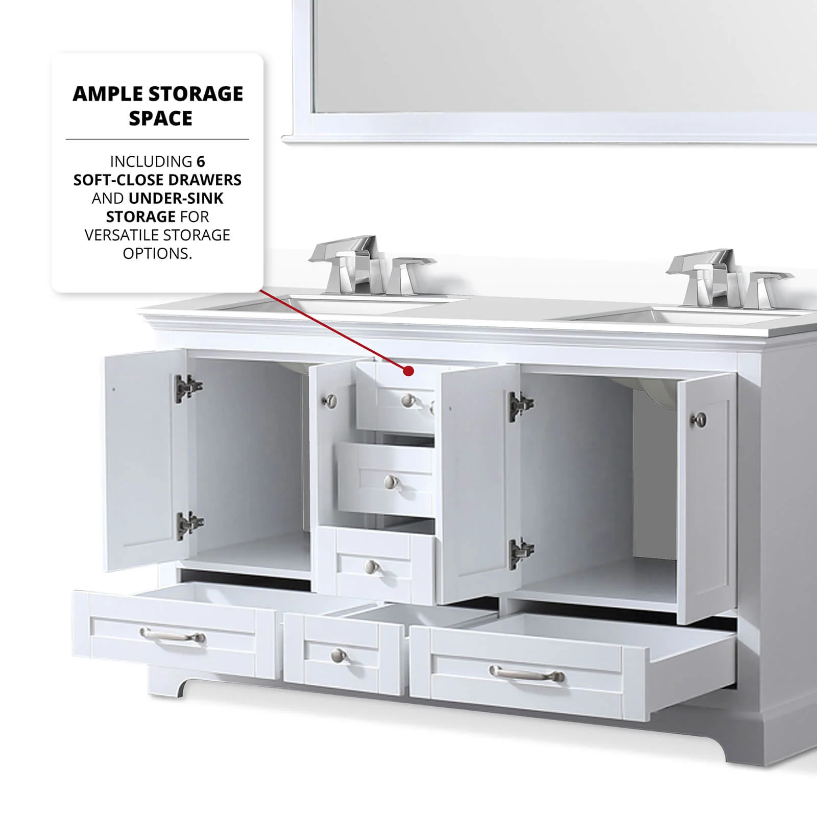 60" White Bathroom Vanity with Double Undermount Sinks - Image 6