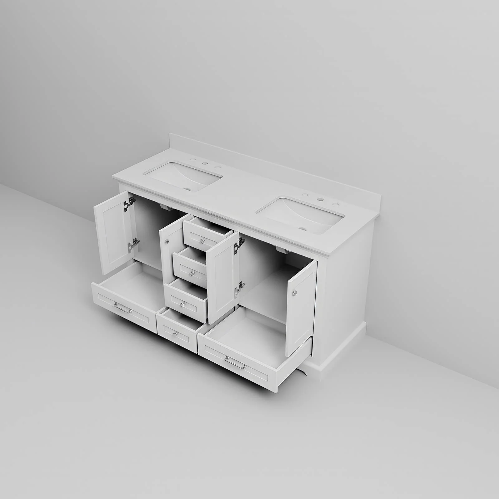 60" White Bathroom Vanity with Double Undermount Sinks - Image 9