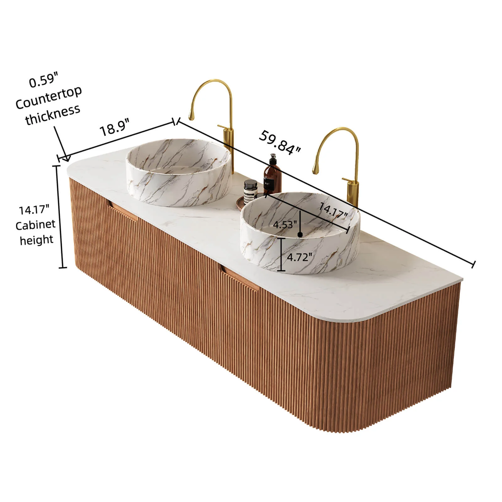 60" White Oak Double Sink Vanity with Stone-Veined Ceramic Basins - Image 5