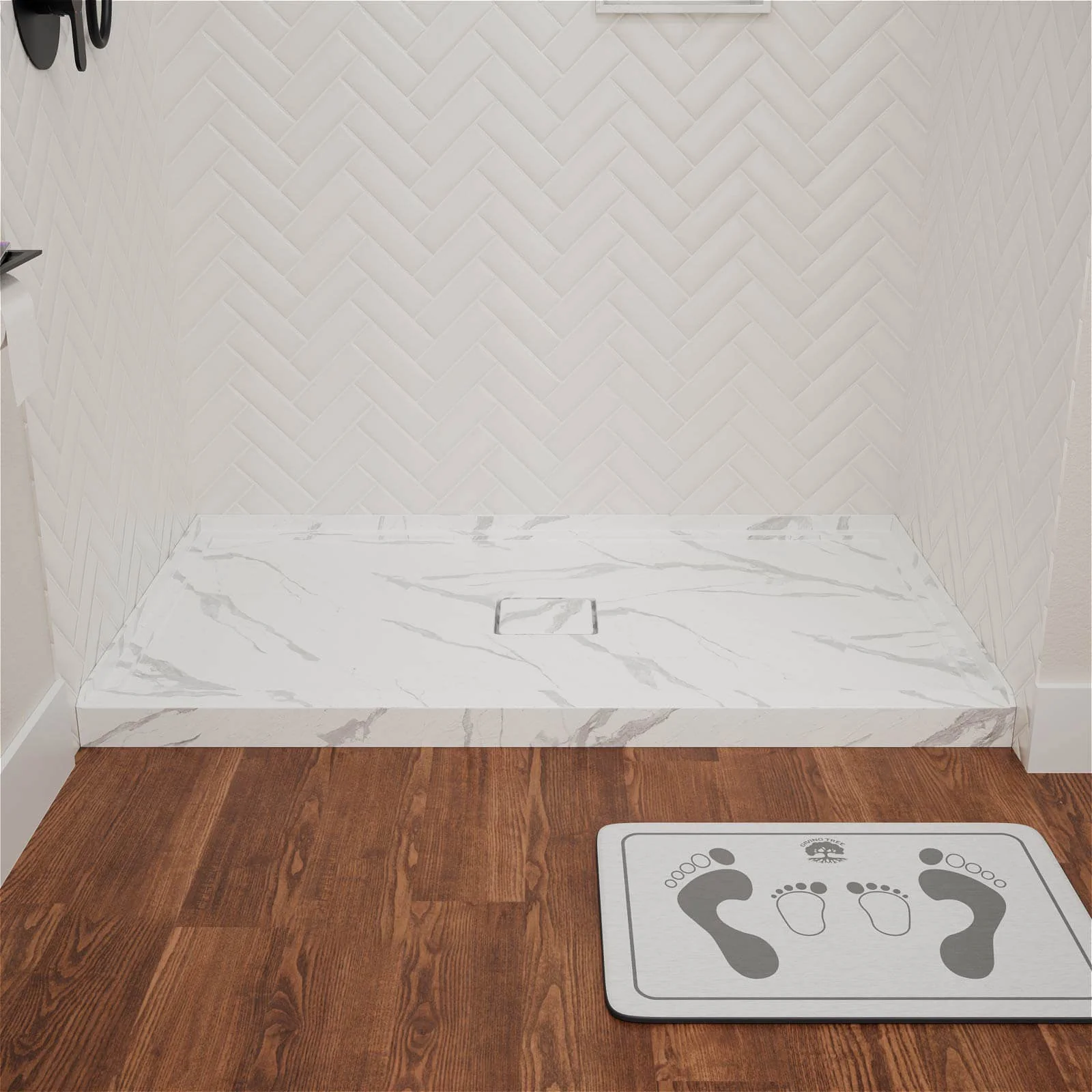 Mokleba 60" x 36" Center Drain Marble-Pattern Shower Pan - Image 3