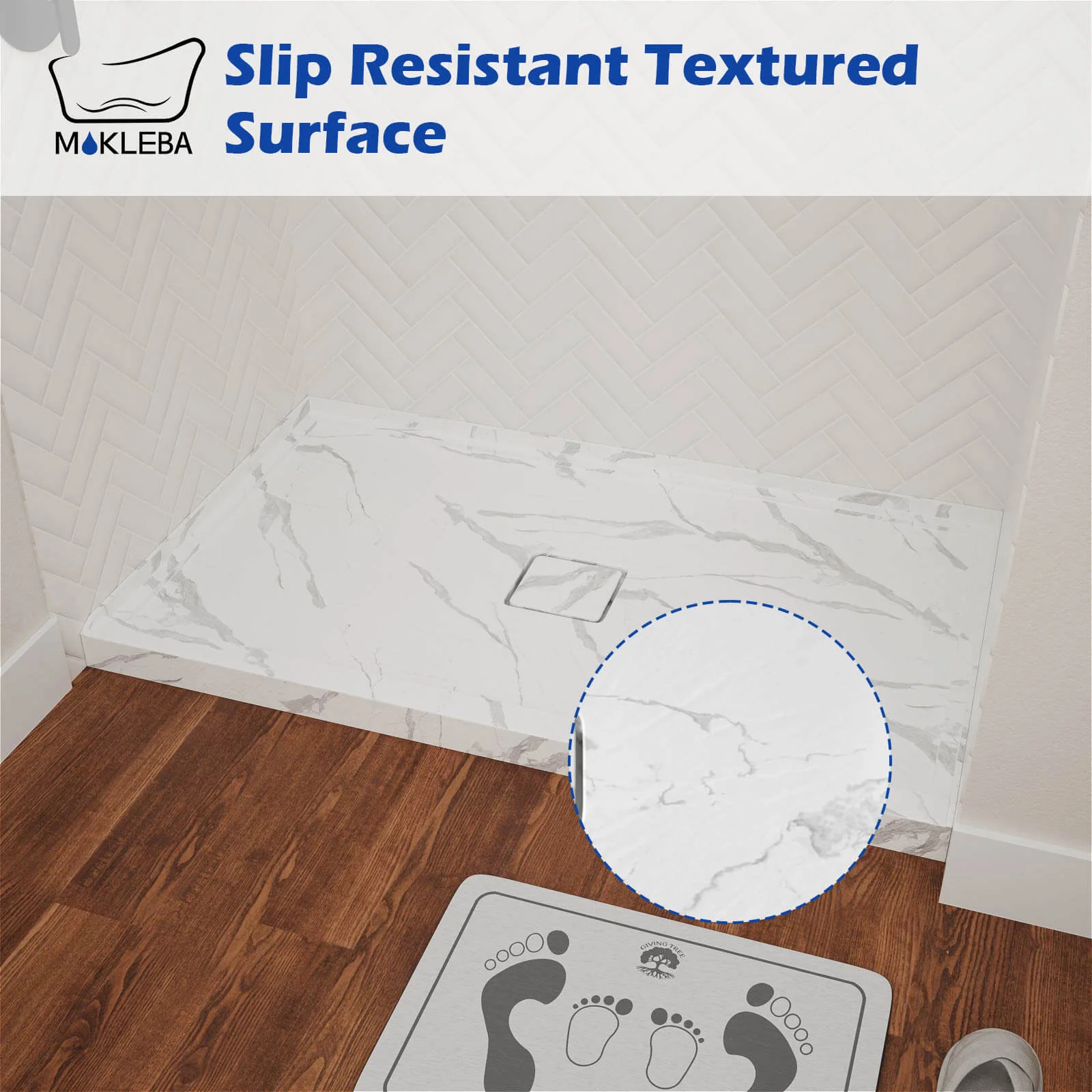 Mokleba 60" x 36" Center Drain Marble-Pattern Shower Pan - Image 6