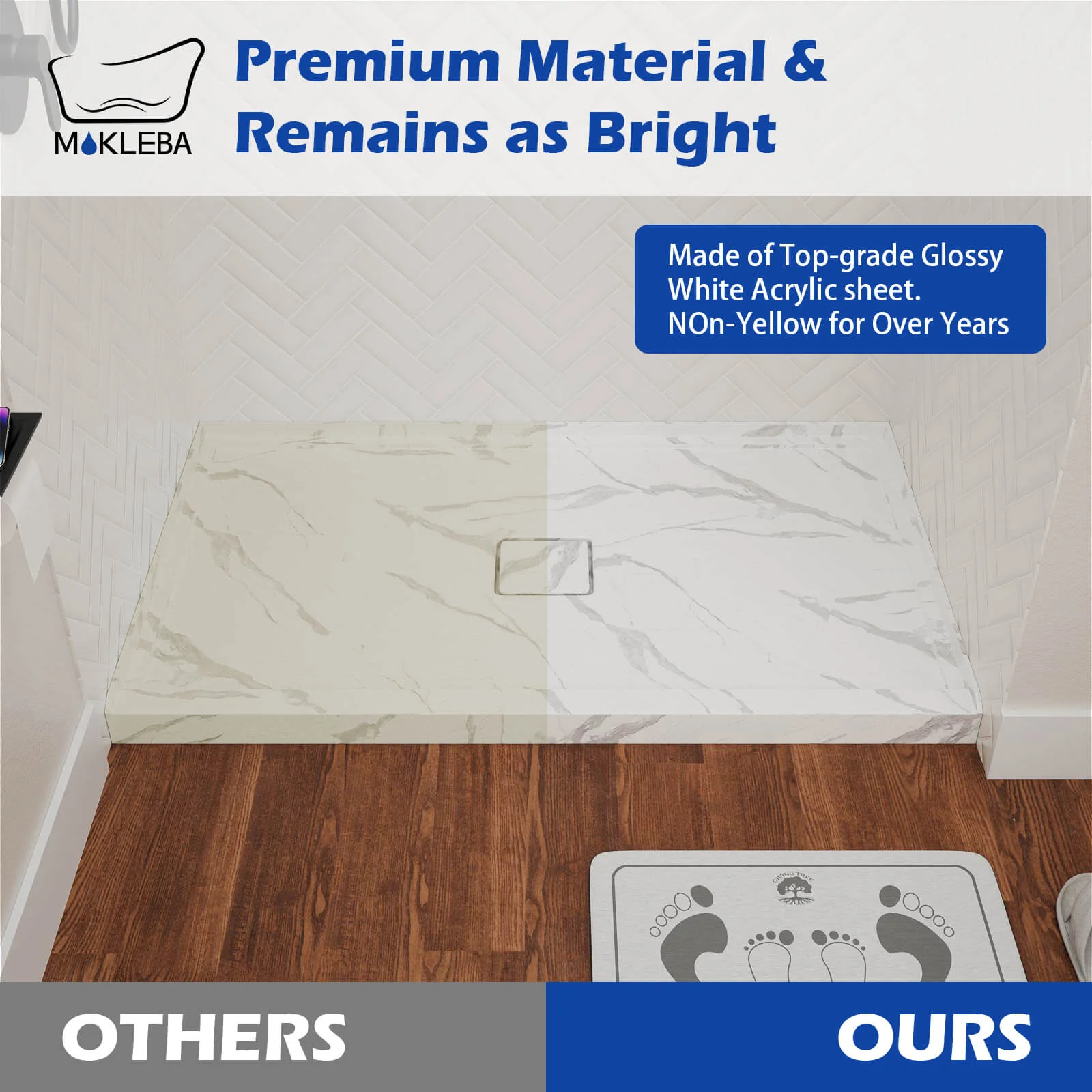 Mokleba 60" x 36" Center Drain Marble-Pattern Shower Pan - Image 7