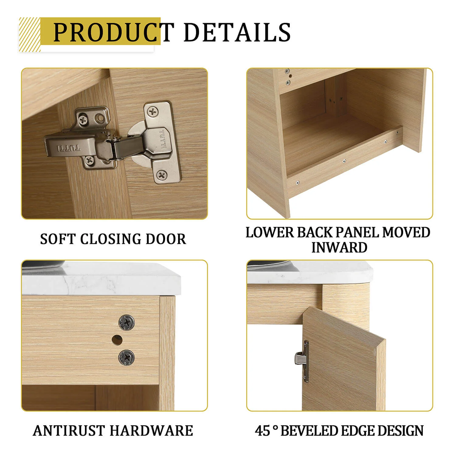 24" White Oak Bathroom Vanity with Marble Pattern Ceramic Vessel Sink - Image 11