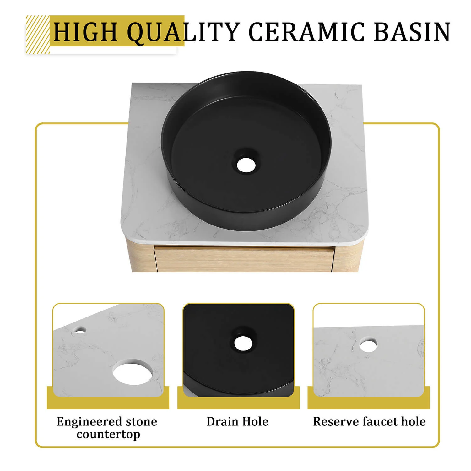 60" White Oak Bathroom Vanity with Double Black Ceramic Sink and Open Shelves - Image 7