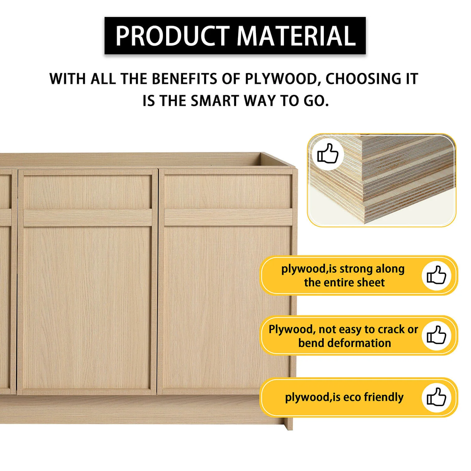 60" White Oak Bathroom Vanity with Double Resin Sink and Soft Close Doors - Image 10