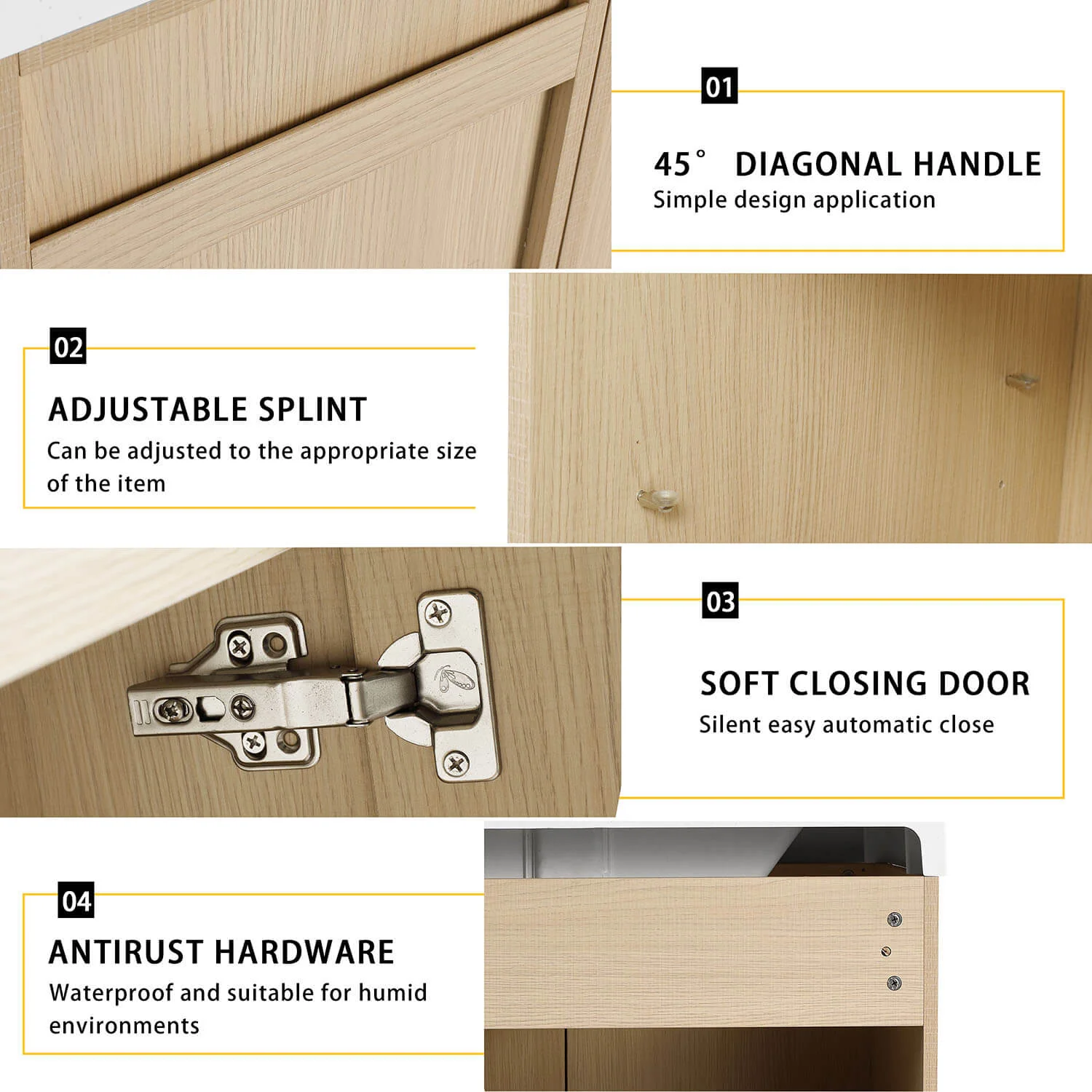 60" White Oak Bathroom Vanity with Double Resin Sink and Soft Close Doors - Image 9