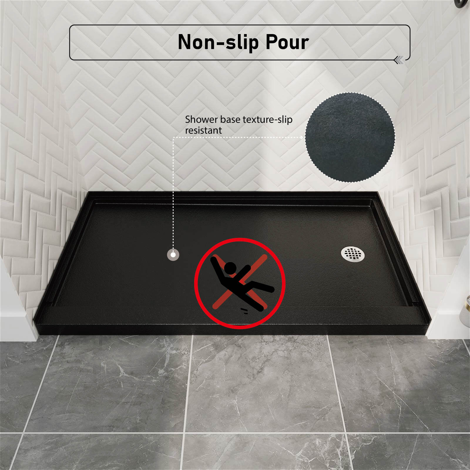 60" x 32" Single Threshold Right Drain Shower Base with Stainless Steel Drain Cover - Image 4