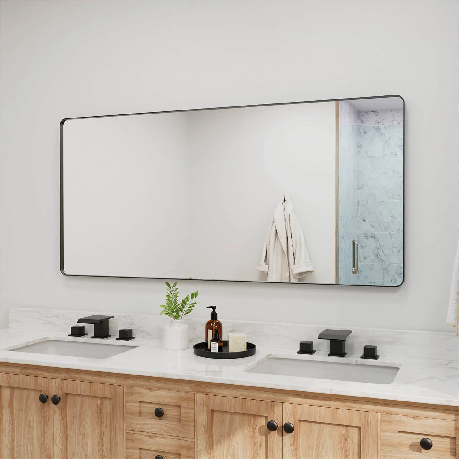 60"x28" Black Framed Mirror with Tempered Glass, Horizontal or Vertical - Image 3